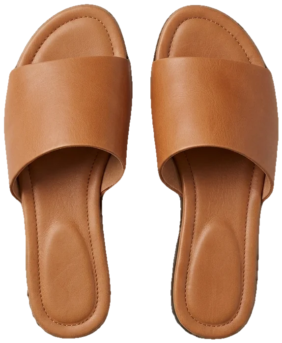 Tan leather slides